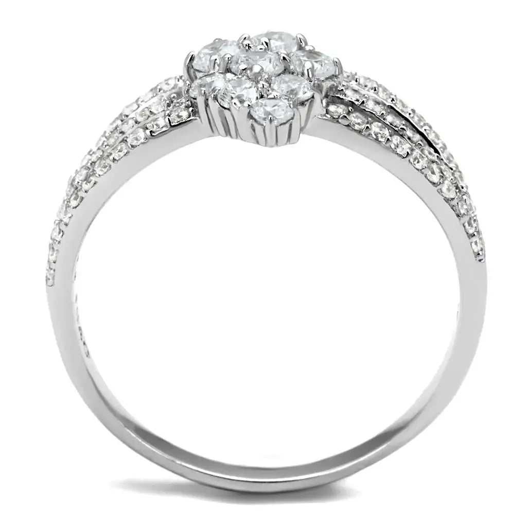 TS528 - Rhodium 925 Sterling Silver Ring with AAA Grade CZ in Clear - Alamode - Flyclothing LLC