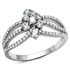 TS528 - Rhodium 925 Sterling Silver Ring with AAA Grade CZ  in Clear