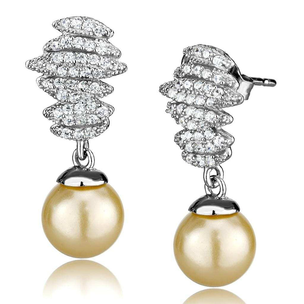 TS531 - Rhodium 925 Sterling Silver Earrings with Synthetic Pearl in Topaz - Alamode - Flyclothing LLC