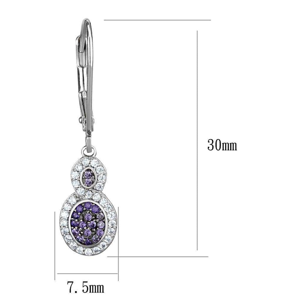 TS532 - Rhodium + Ruthenium 925 Sterling Silver Earrings with AAA Grade CZ in Amethyst - Alamode - Flyclothing LLC