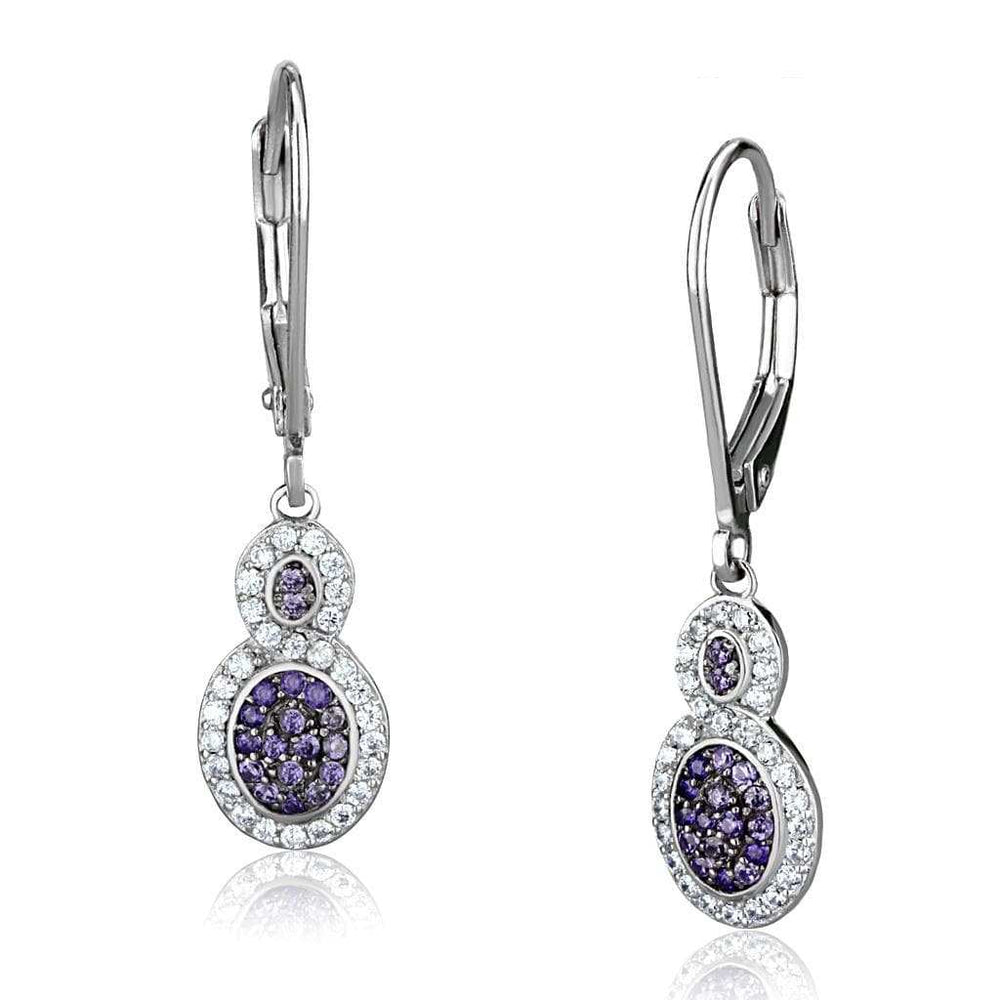 TS532 - Rhodium + Ruthenium 925 Sterling Silver Earrings with AAA Grade CZ in Amethyst - Alamode - Flyclothing LLC
