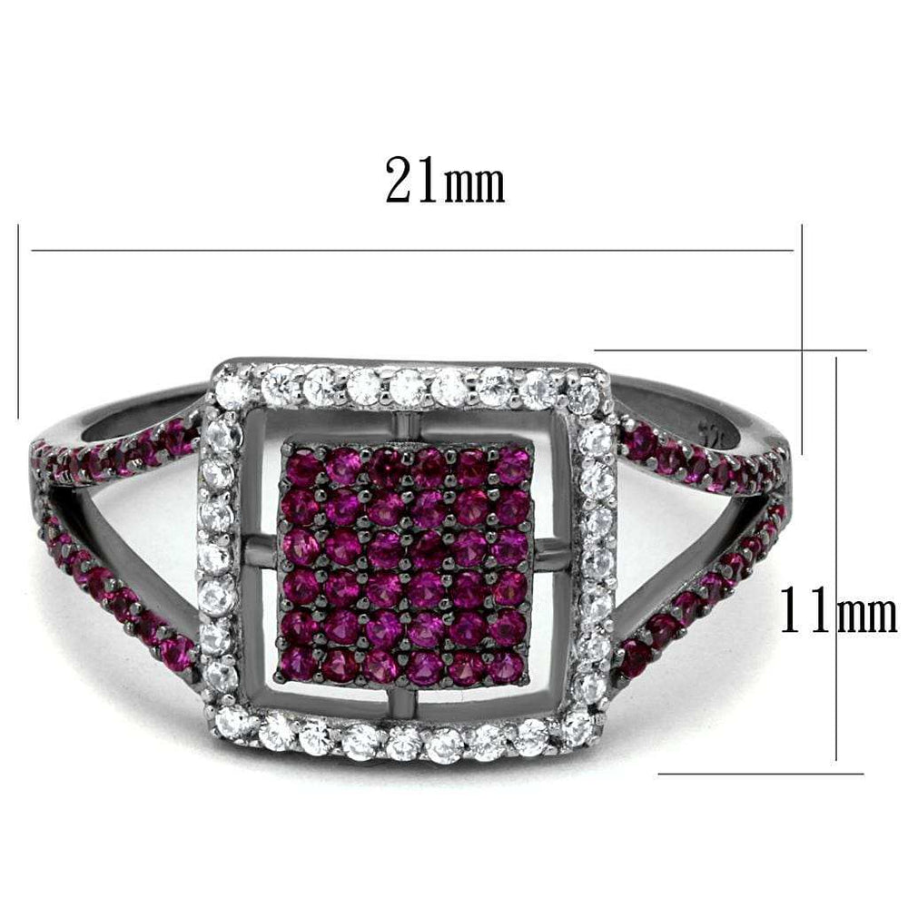 TS533 - Rhodium + Ruthenium 925 Sterling Silver Ring with AAA Grade CZ in Ruby - Alamode - Flyclothing LLC