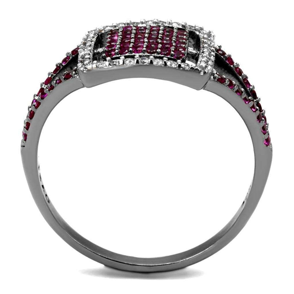 TS533 - Rhodium + Ruthenium 925 Sterling Silver Ring with AAA Grade CZ in Ruby - Alamode - Flyclothing LLC