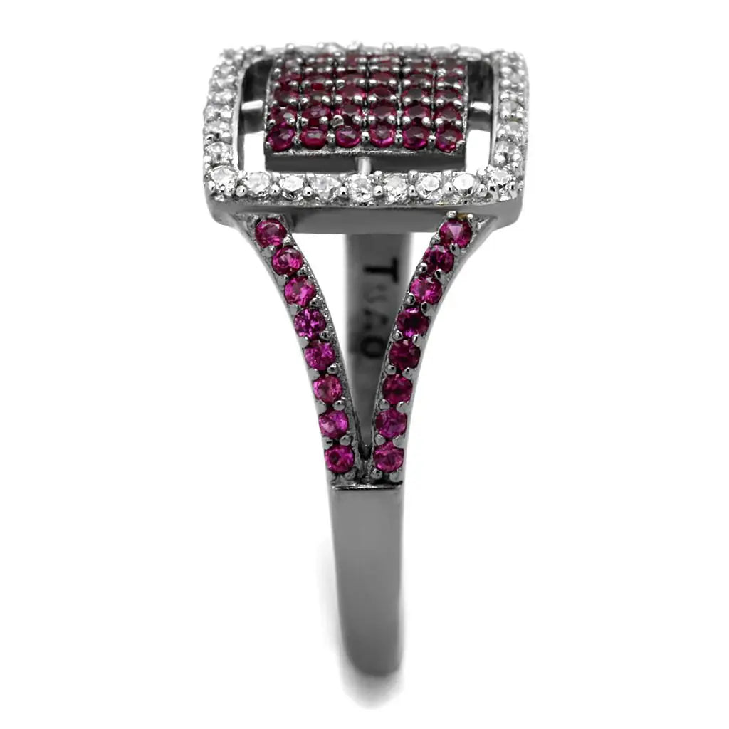 TS533 - Rhodium + Ruthenium 925 Sterling Silver Ring with AAA Grade CZ in Ruby - Alamode - Flyclothing LLC
