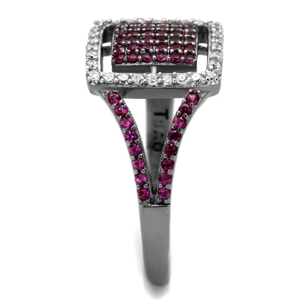 TS533 - Rhodium + Ruthenium 925 Sterling Silver Ring with AAA Grade CZ in Ruby - Alamode - Flyclothing LLC