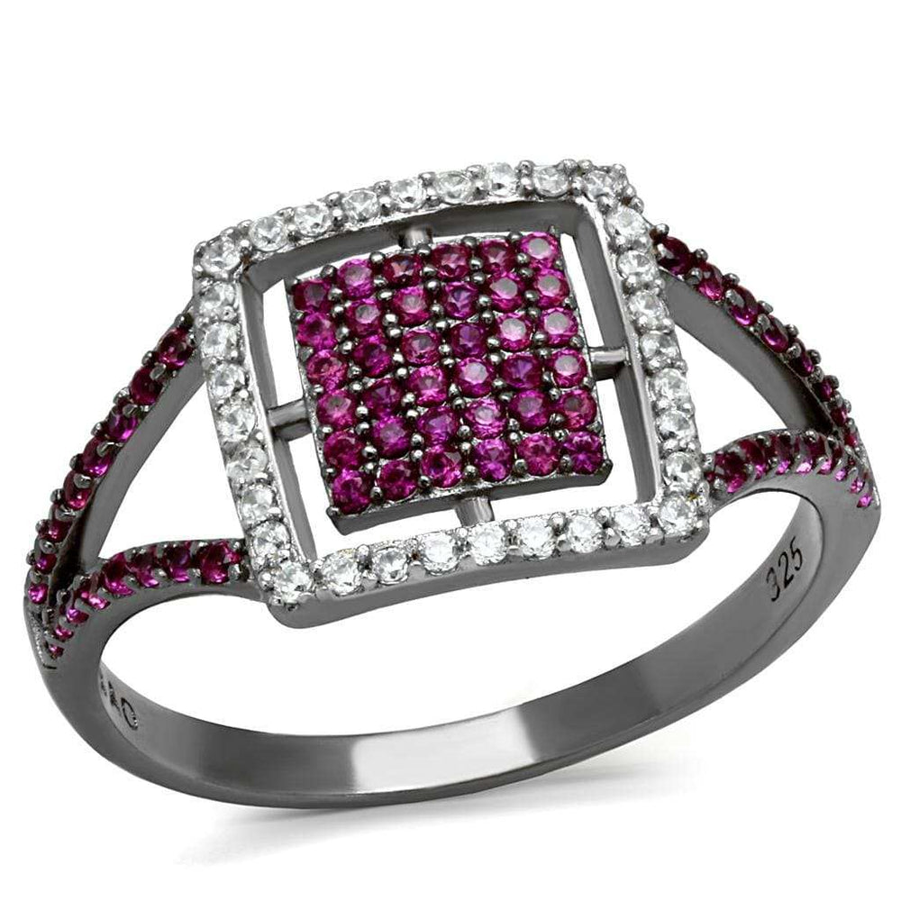 TS533 - Rhodium + Ruthenium 925 Sterling Silver Ring with AAA Grade CZ in Ruby - Alamode - Flyclothing LLC