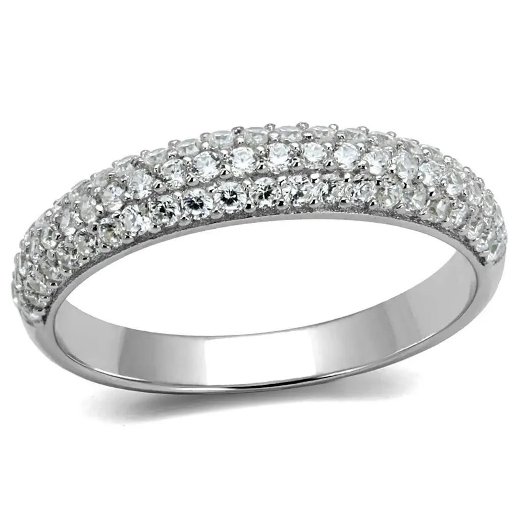 TS535 - Rhodium 925 Sterling Silver Ring with AAA Grade CZ in Clear - Alamode - Flyclothing LLC