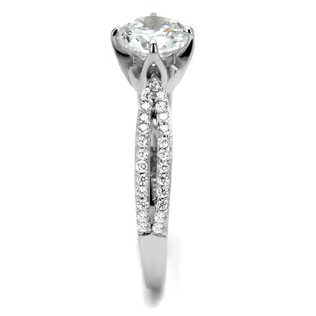 TS537 - Rhodium 925 Sterling Silver Ring with AAA Grade CZ in Clear - Alamode - Flyclothing LLC
