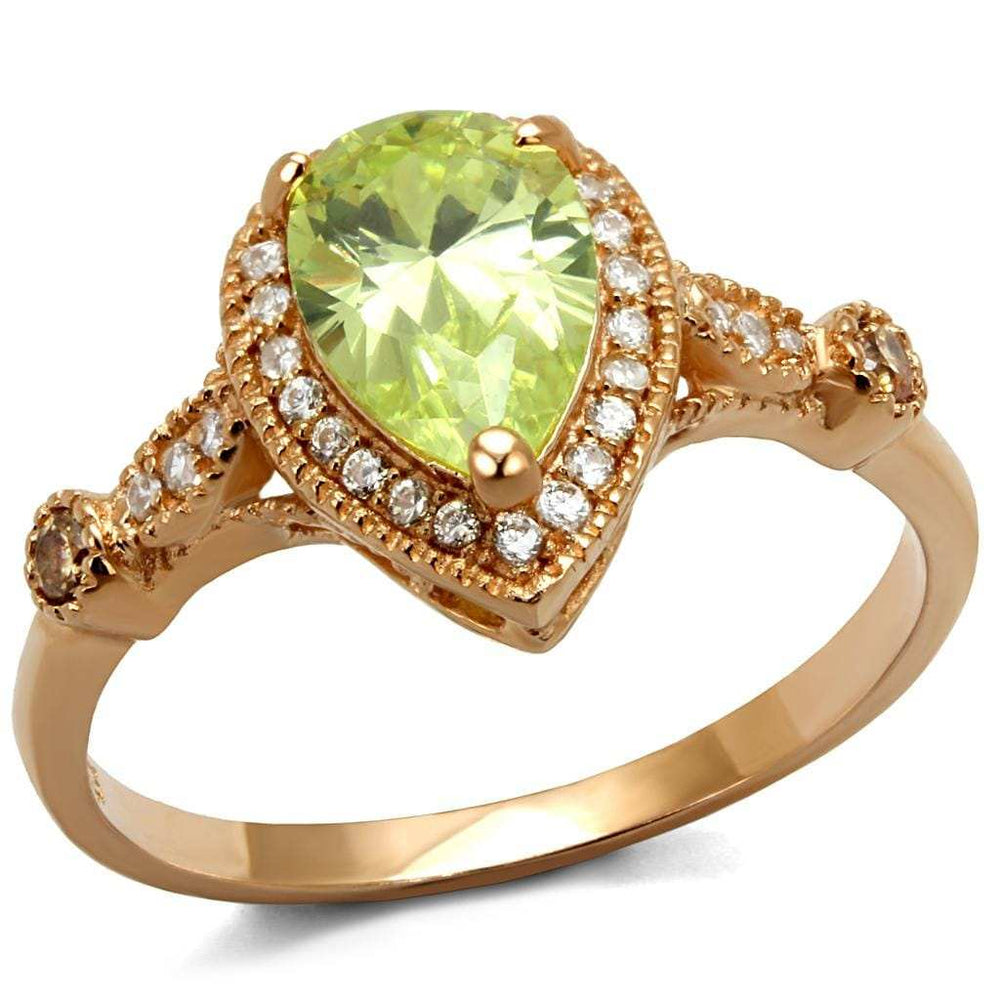 TS538 - Rose Gold 925 Sterling Silver Ring with AAA Grade CZ in Apple Green color - Alamode - Flyclothing LLC