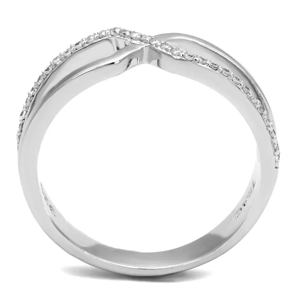 TS540 - Rhodium 925 Sterling Silver Ring with AAA Grade CZ in Clear - Alamode - Flyclothing LLC