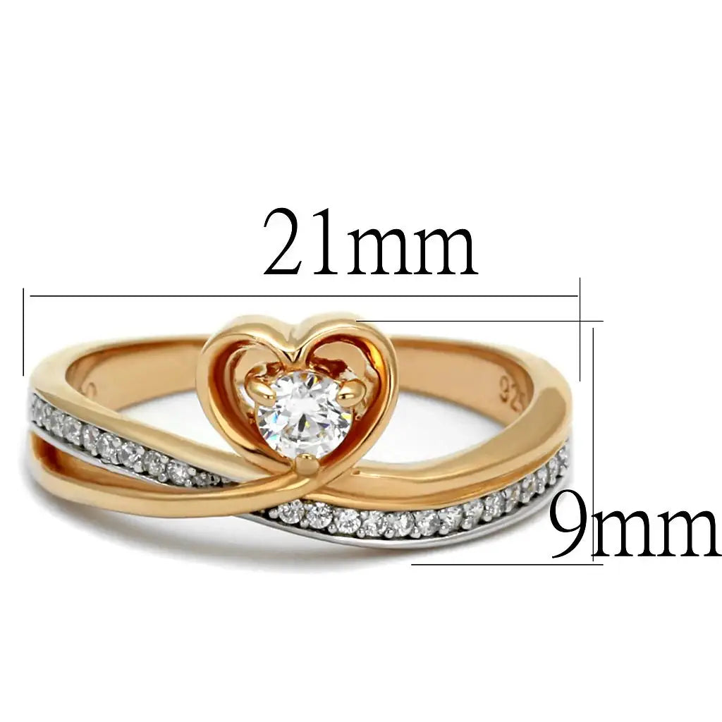 TS544 - Rose Gold + Rhodium 925 Sterling Silver Ring with AAA Grade CZ in Clear - Alamode - Flyclothing LLC