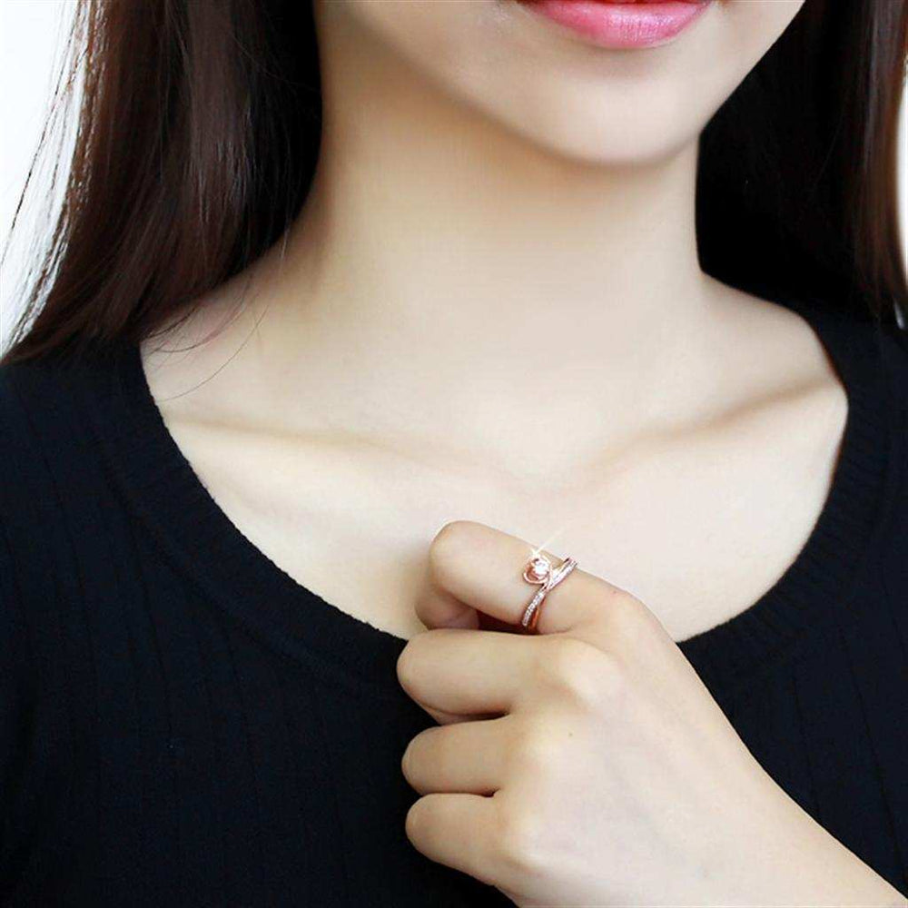 TS544 - Rose Gold + Rhodium 925 Sterling Silver Ring with AAA Grade CZ in Clear - Alamode - Flyclothing LLC