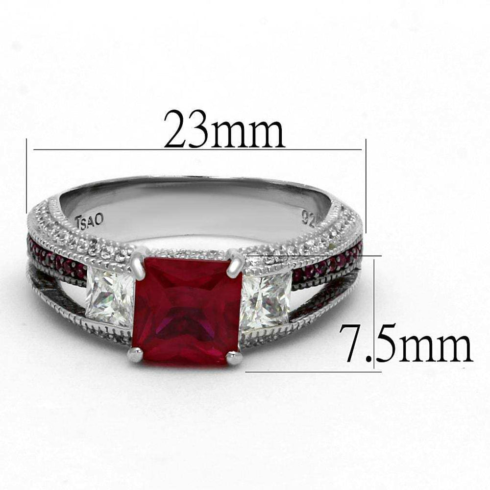 TS545 - Rhodium + Ruthenium 925 Sterling Silver Ring with AAA Grade CZ in Ruby - Alamode - Flyclothing LLC