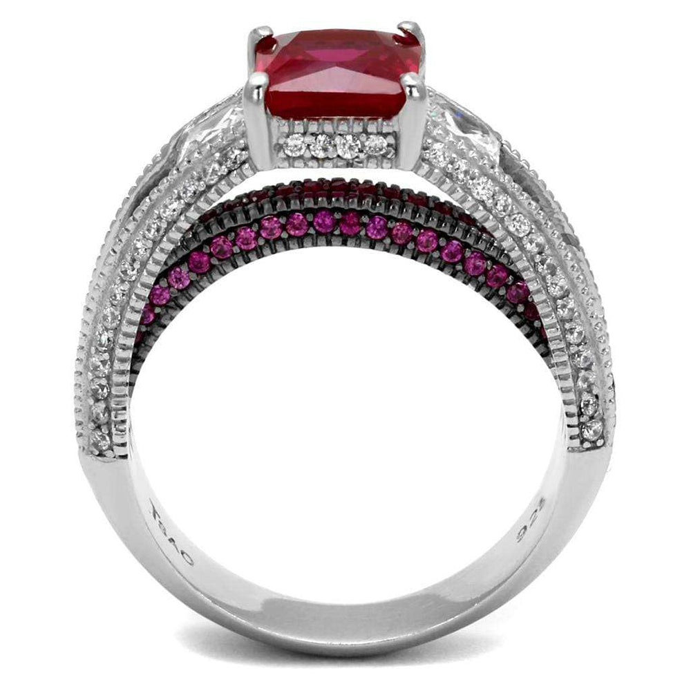 TS545 - Rhodium + Ruthenium 925 Sterling Silver Ring with AAA Grade CZ in Ruby - Alamode - Flyclothing LLC