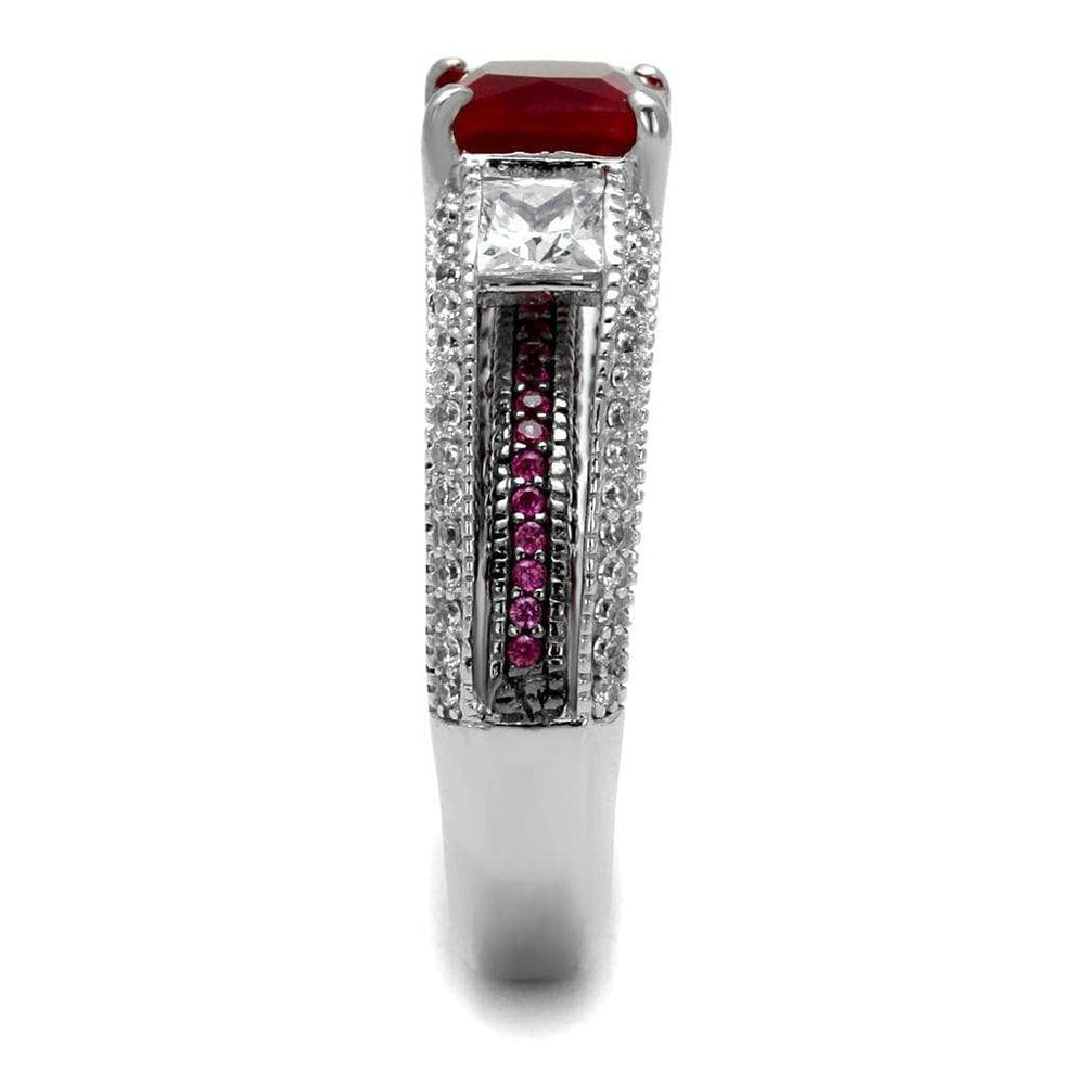 TS545 - Rhodium + Ruthenium 925 Sterling Silver Ring with AAA Grade CZ in Ruby - Alamode - Flyclothing LLC