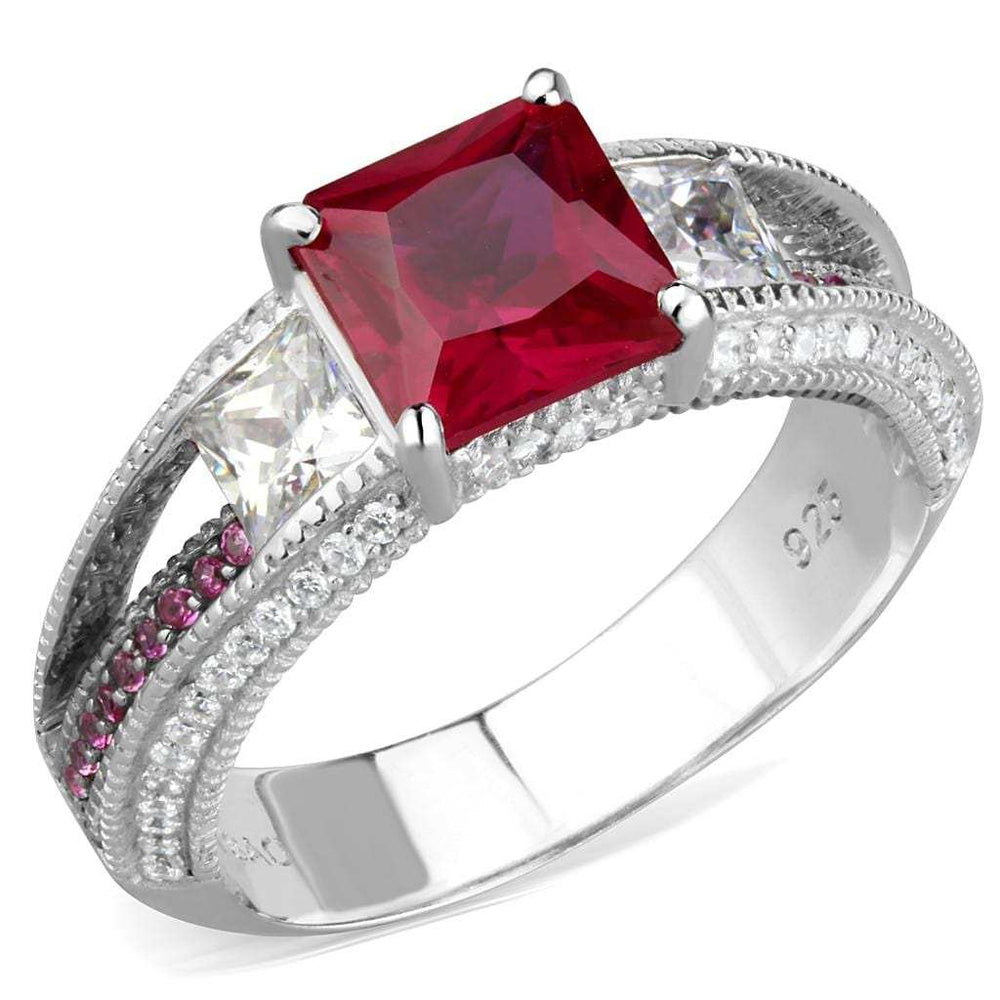 TS545 - Rhodium + Ruthenium 925 Sterling Silver Ring with AAA Grade CZ in Ruby - Alamode - Flyclothing LLC