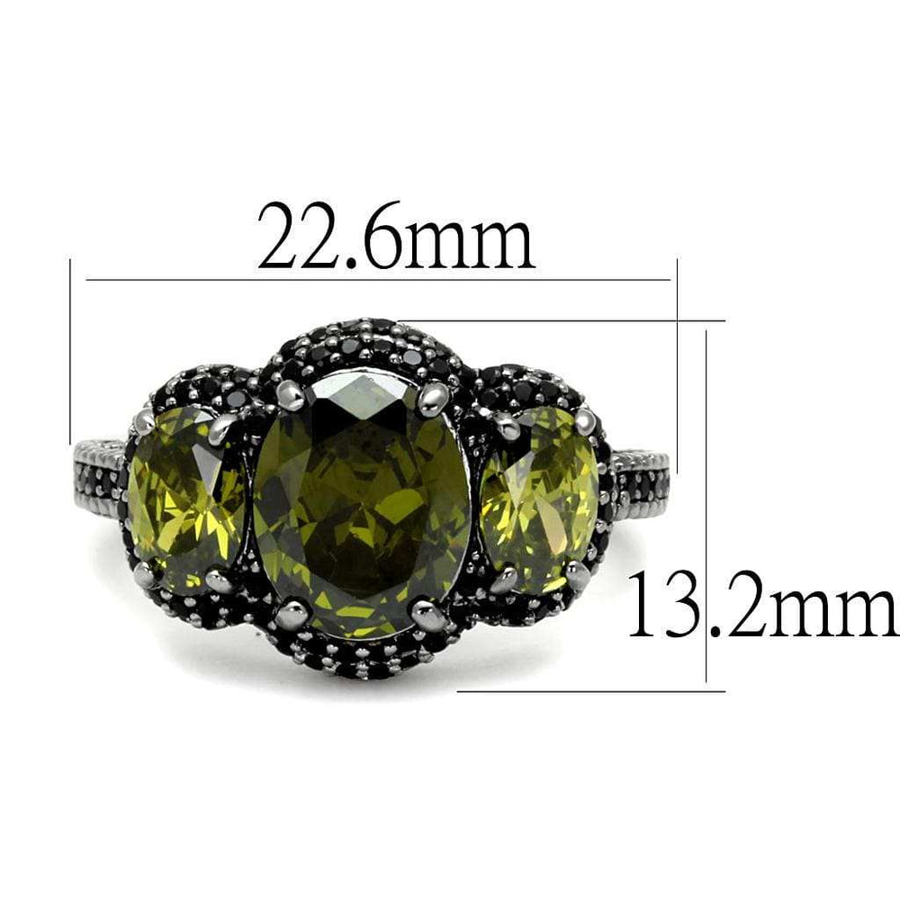 TS547 - Ruthenium 925 Sterling Silver Ring with AAA Grade CZ in Olivine color - Alamode - Flyclothing LLC
