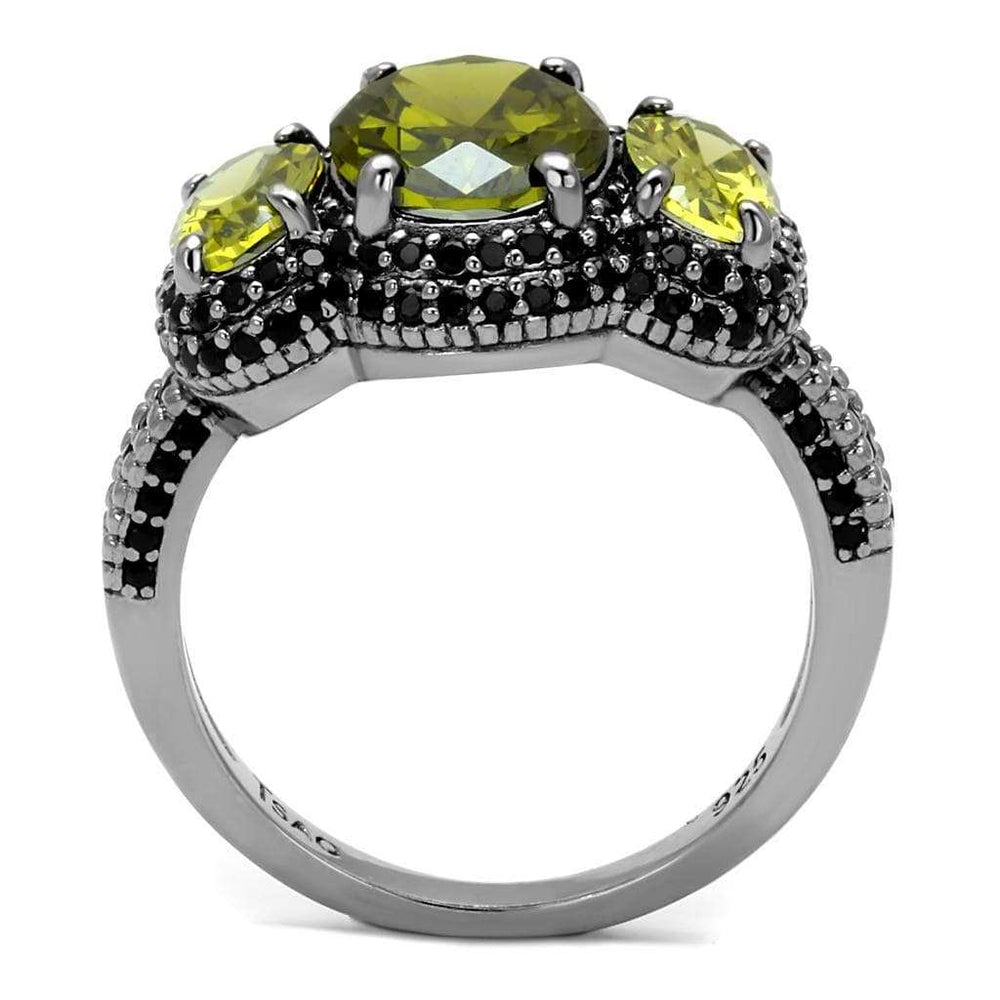 TS547 - Ruthenium 925 Sterling Silver Ring with AAA Grade CZ in Olivine color - Alamode - Flyclothing LLC
