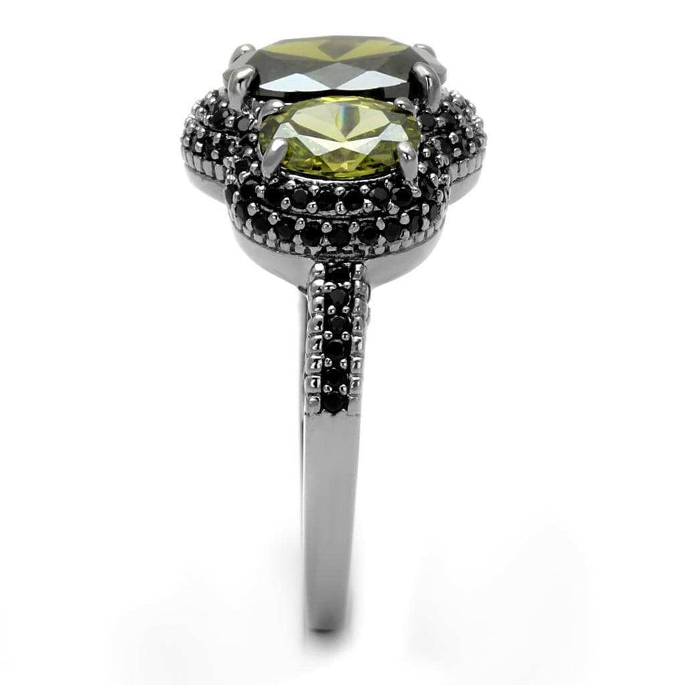 TS547 - Ruthenium 925 Sterling Silver Ring with AAA Grade CZ in Olivine color - Alamode - Flyclothing LLC