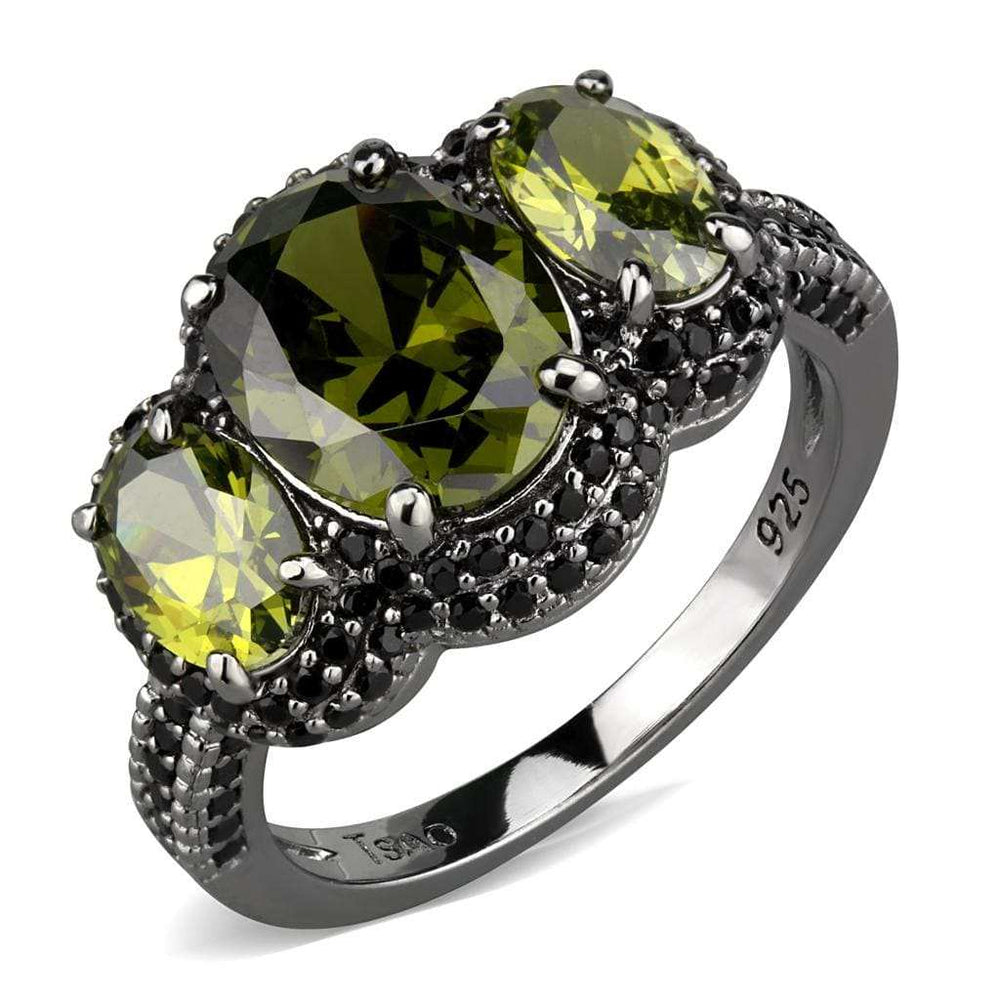 TS547 - Ruthenium 925 Sterling Silver Ring with AAA Grade CZ in Olivine color - Alamode - Flyclothing LLC