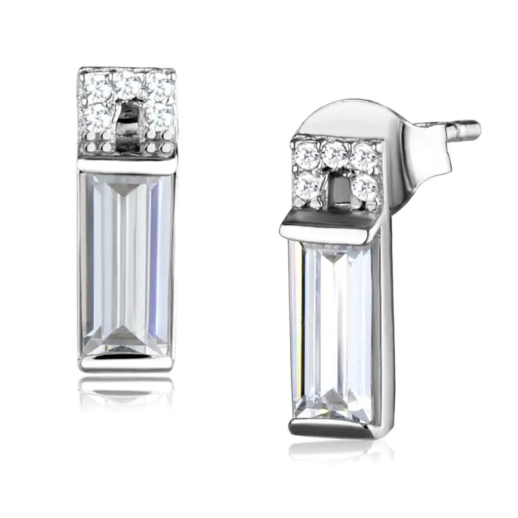 TS550 - Rhodium 925 Sterling Silver Earrings with AAA Grade CZ in Clear - Alamode - Flyclothing LLC