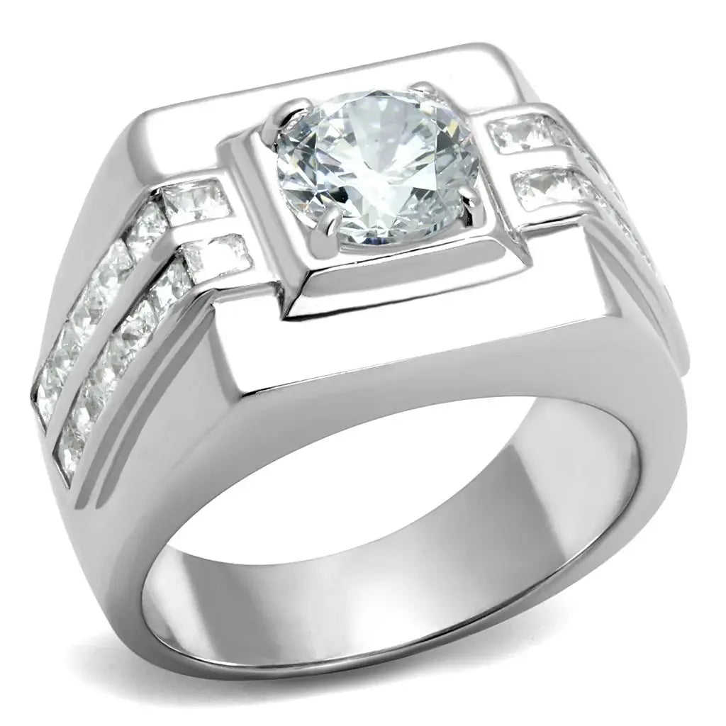 TS553 - Rhodium 925 Sterling Silver Ring with AAA Grade CZ in Clear - Alamode - Flyclothing LLC