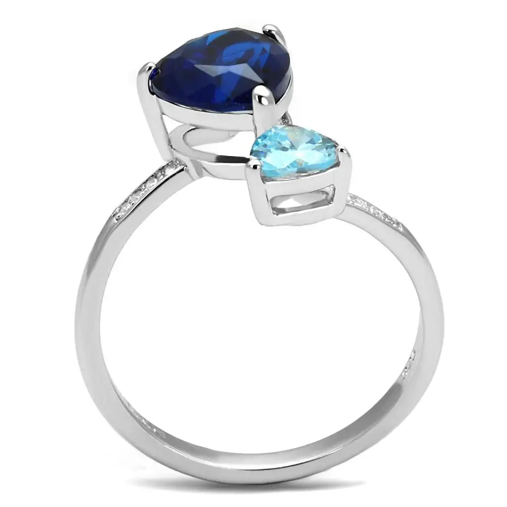 TS554 - Rhodium 925 Sterling Silver Ring with Synthetic Synthetic Glass in Montana - Alamode - Flyclothing LLC