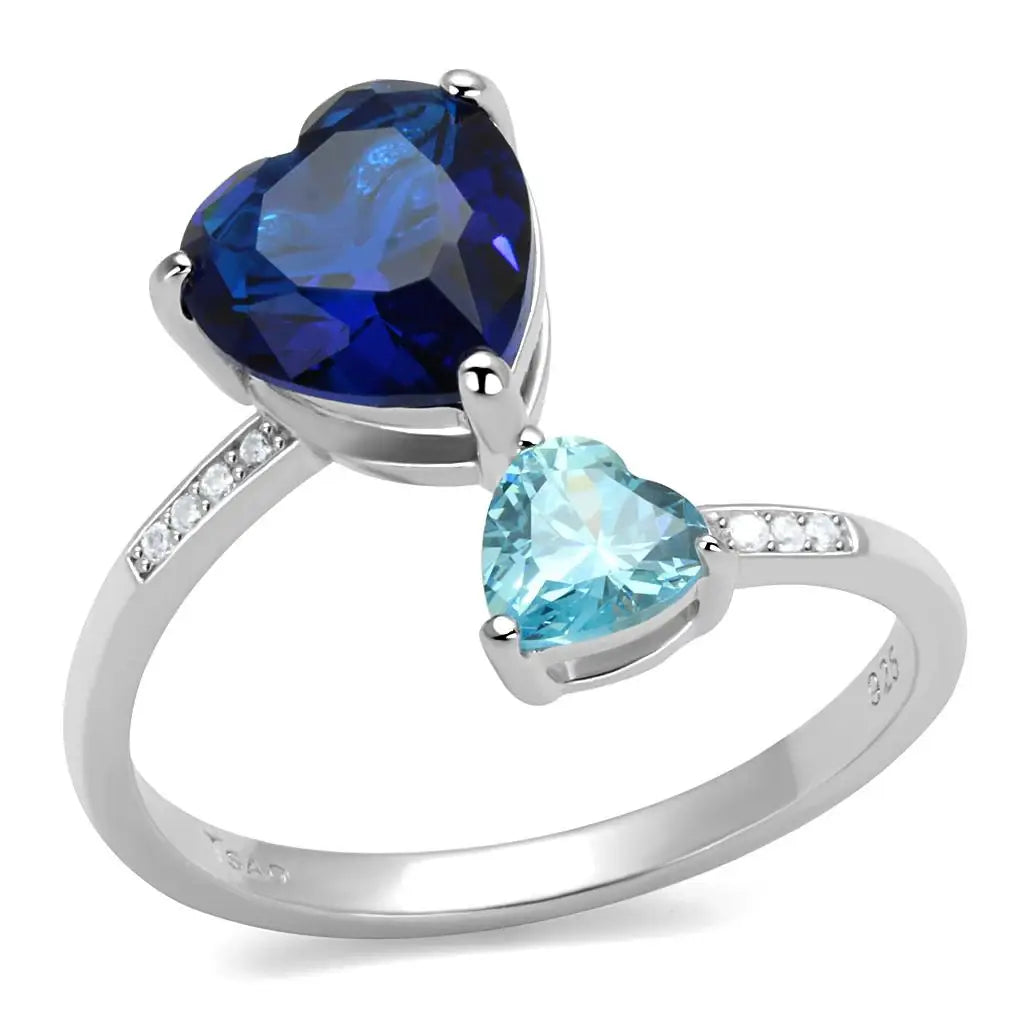 TS554 - Rhodium 925 Sterling Silver Ring with Synthetic Synthetic Glass in Montana - Alamode - Flyclothing LLC