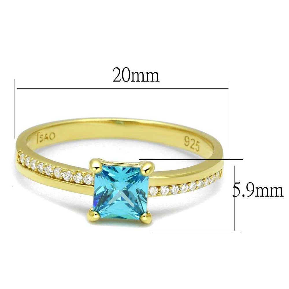 TS559 - Gold 925 Sterling Silver Ring with AAA Grade CZ in Sea Blue - Alamode - Flyclothing LLC