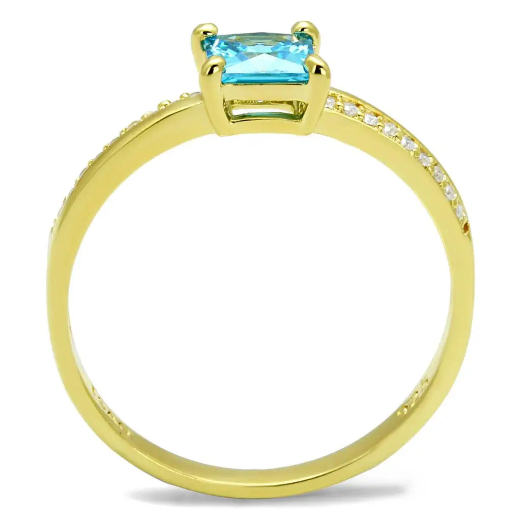 TS559 - Gold 925 Sterling Silver Ring with AAA Grade CZ in Sea Blue - Alamode - Flyclothing LLC