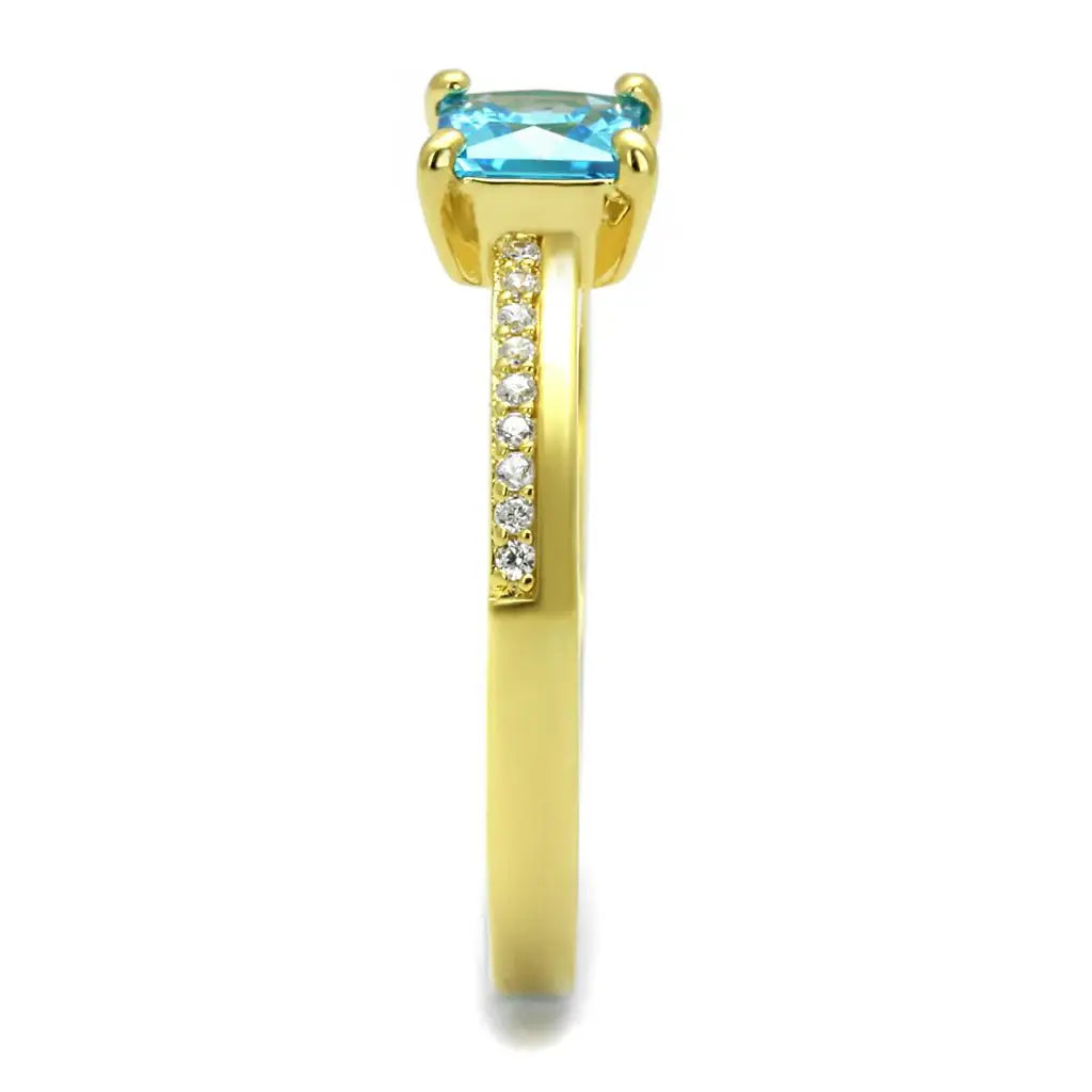 TS559 - Gold 925 Sterling Silver Ring with AAA Grade CZ in Sea Blue - Alamode - Flyclothing LLC