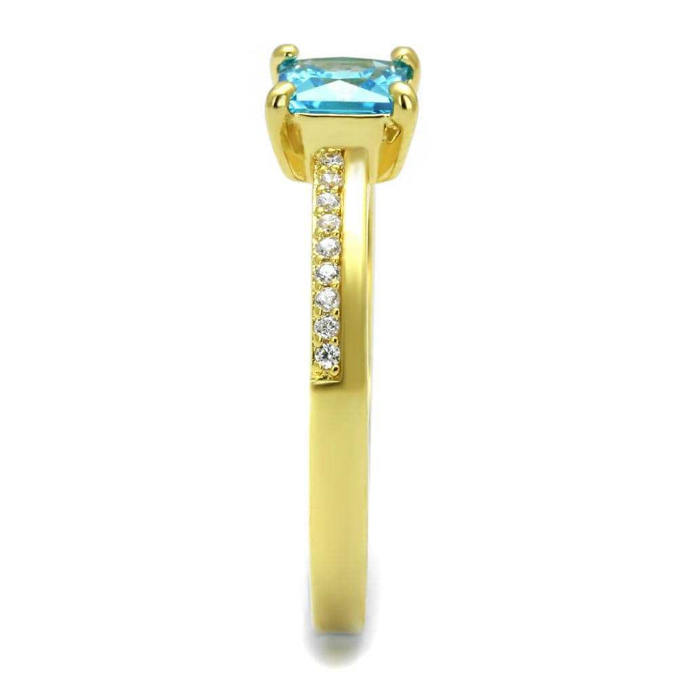 TS559 - Gold 925 Sterling Silver Ring with AAA Grade CZ in Sea Blue - Alamode - Flyclothing LLC