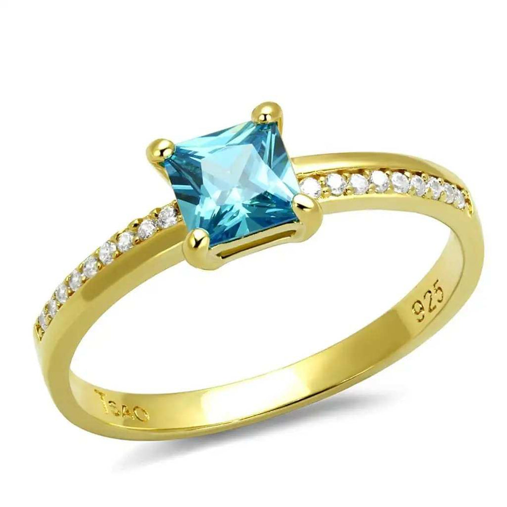 TS559 - Gold 925 Sterling Silver Ring with AAA Grade CZ in Sea Blue - Alamode - Flyclothing LLC