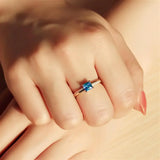 TS559 - Gold 925 Sterling Silver Ring with AAA Grade CZ in Sea Blue - Alamode - Flyclothing LLC
