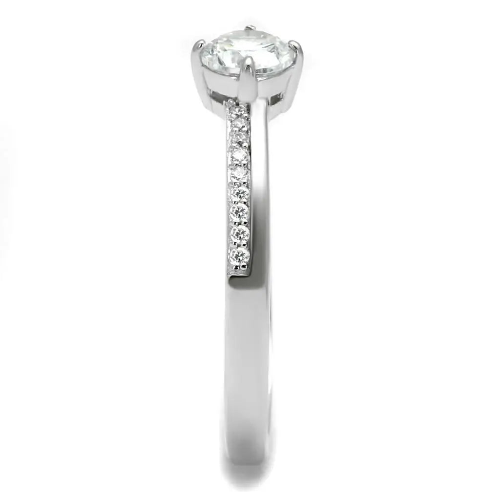 TS560 - Rhodium 925 Sterling Silver Ring with AAA Grade CZ in Clear - Alamode - Flyclothing LLC