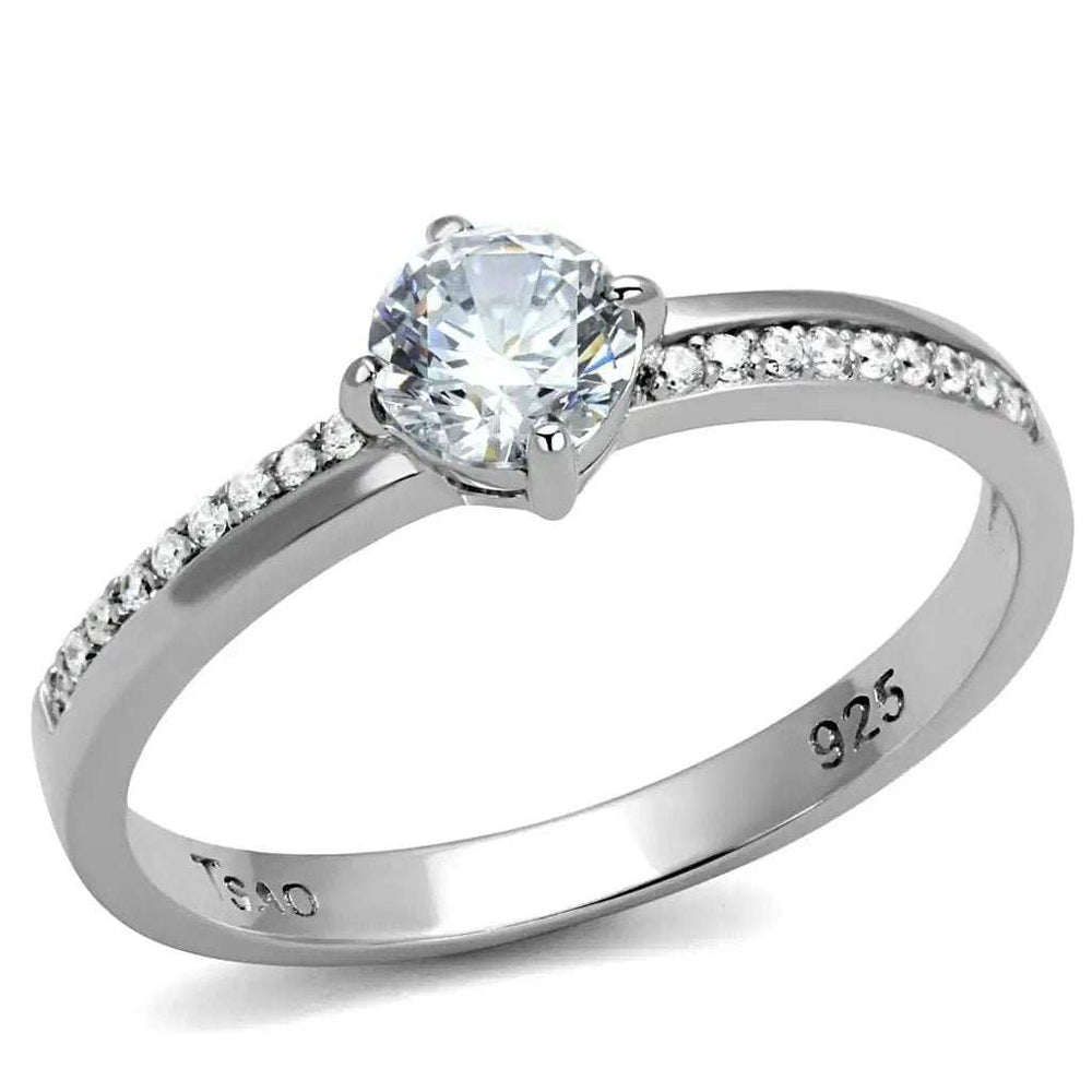 TS560 - Rhodium 925 Sterling Silver Ring with AAA Grade CZ in Clear - Alamode - Flyclothing LLC