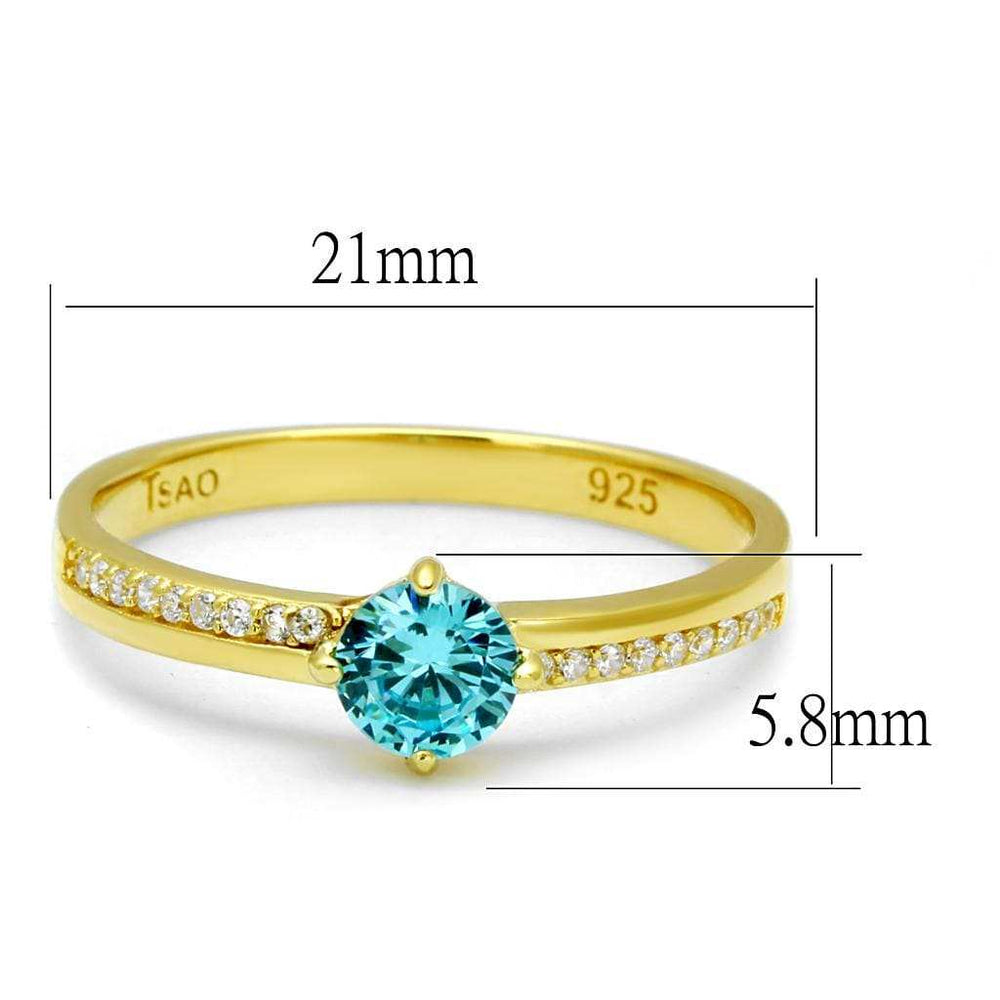 TS561 - Gold 925 Sterling Silver Ring with AAA Grade CZ in Sea Blue - Alamode - Flyclothing LLC