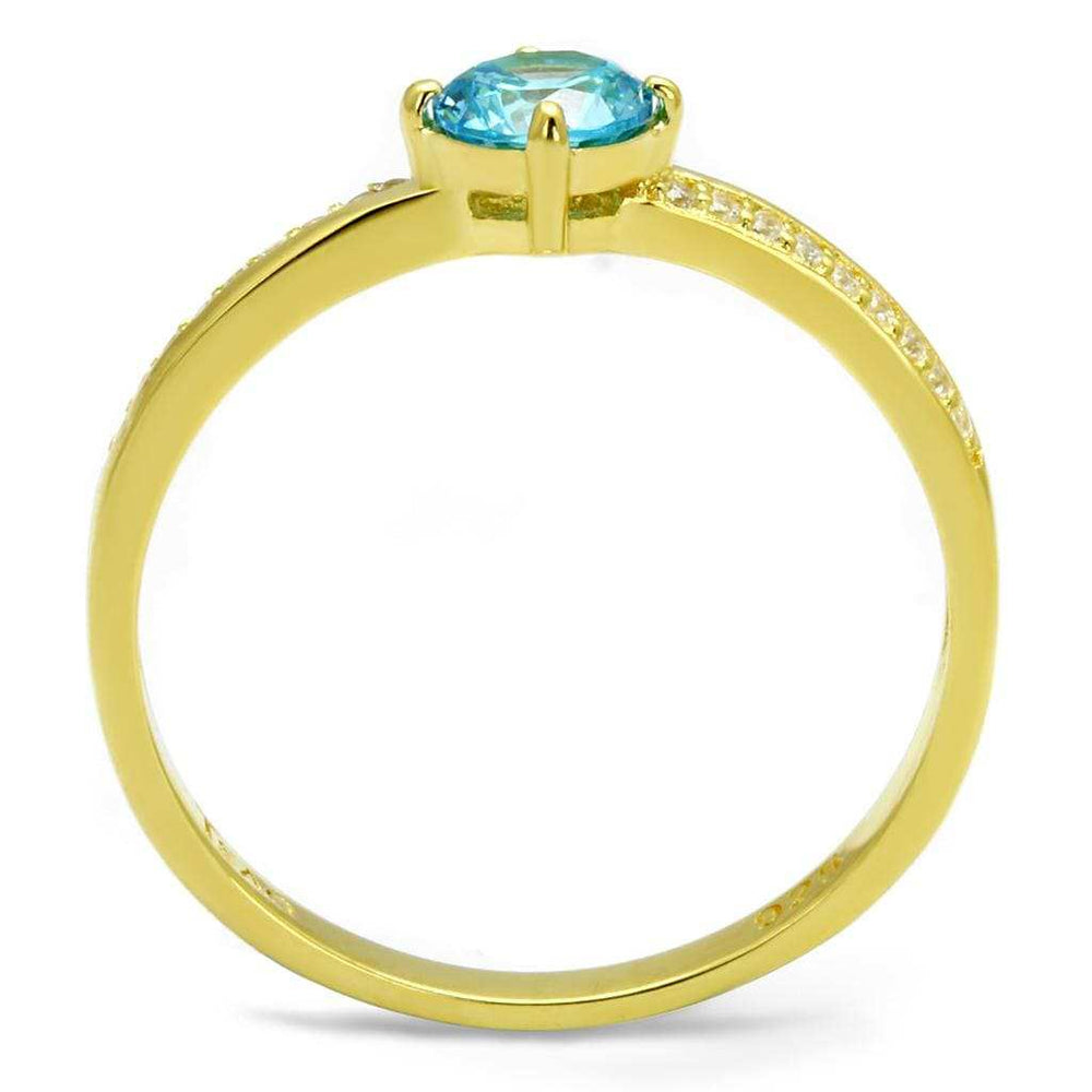 TS561 - Gold 925 Sterling Silver Ring with AAA Grade CZ in Sea Blue - Alamode - Flyclothing LLC