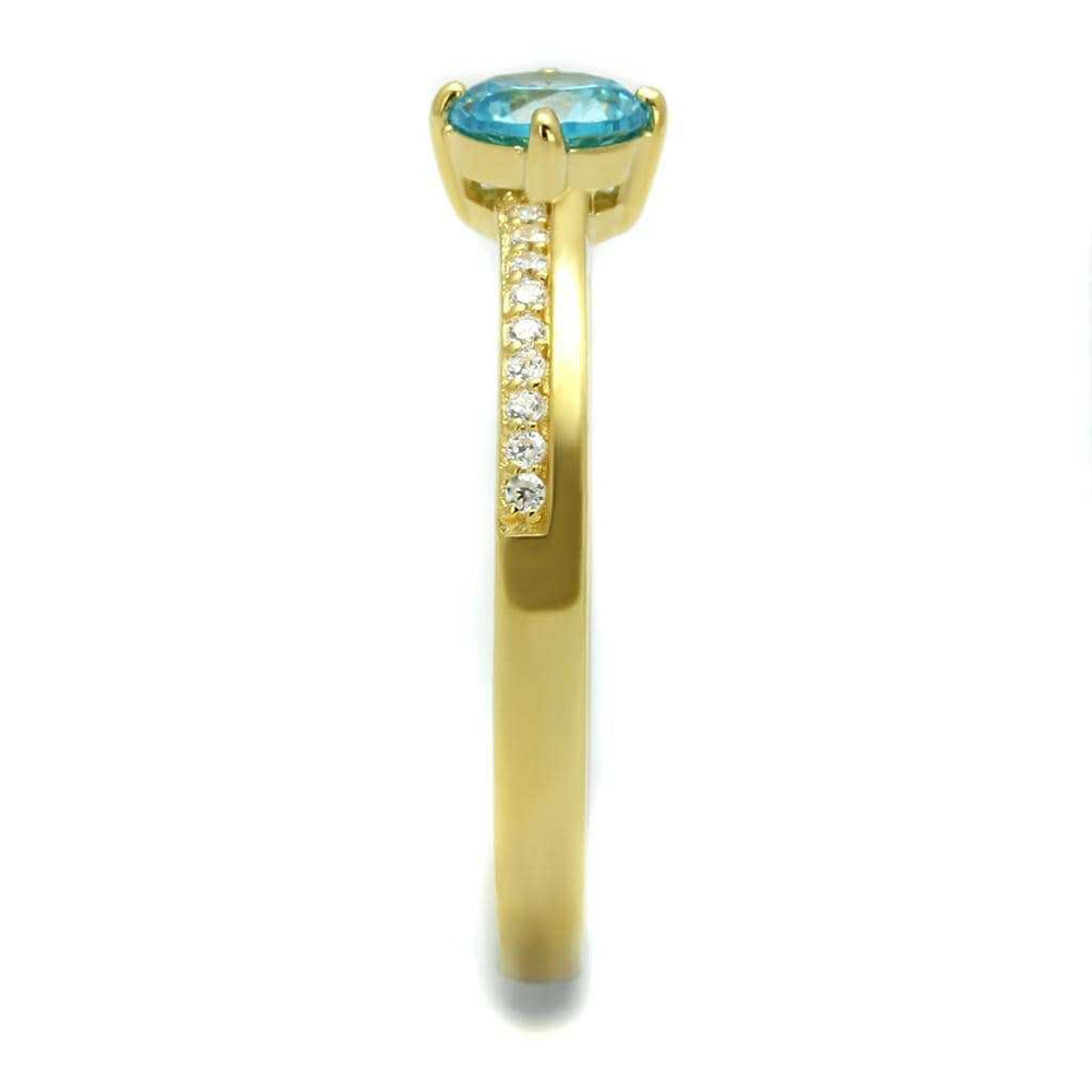 TS561 - Gold 925 Sterling Silver Ring with AAA Grade CZ in Sea Blue - Alamode - Flyclothing LLC