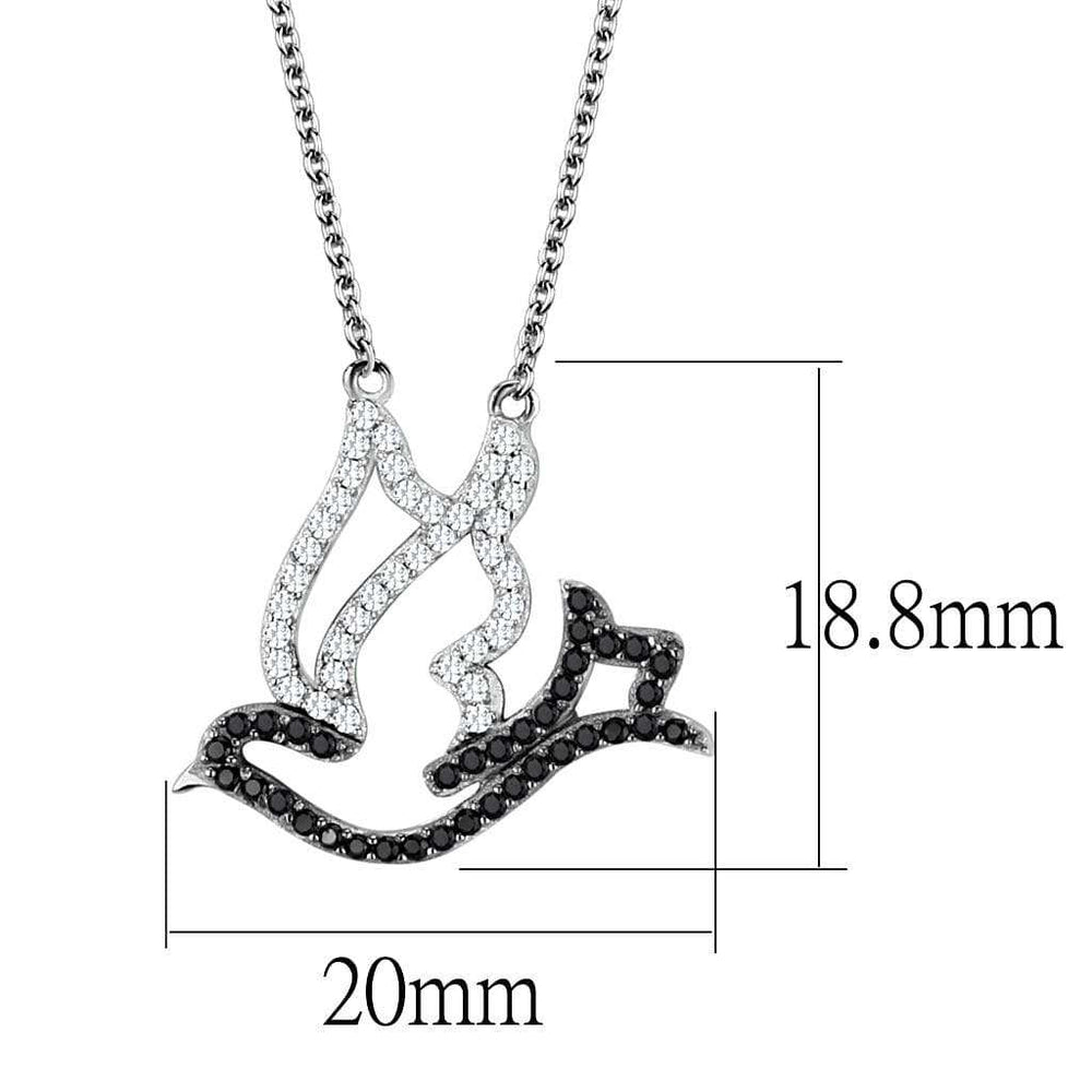TS563 - Rhodium + Ruthenium 925 Sterling Silver Chain Pendant with AAA Grade CZ in Clear - Alamode - Flyclothing LLC