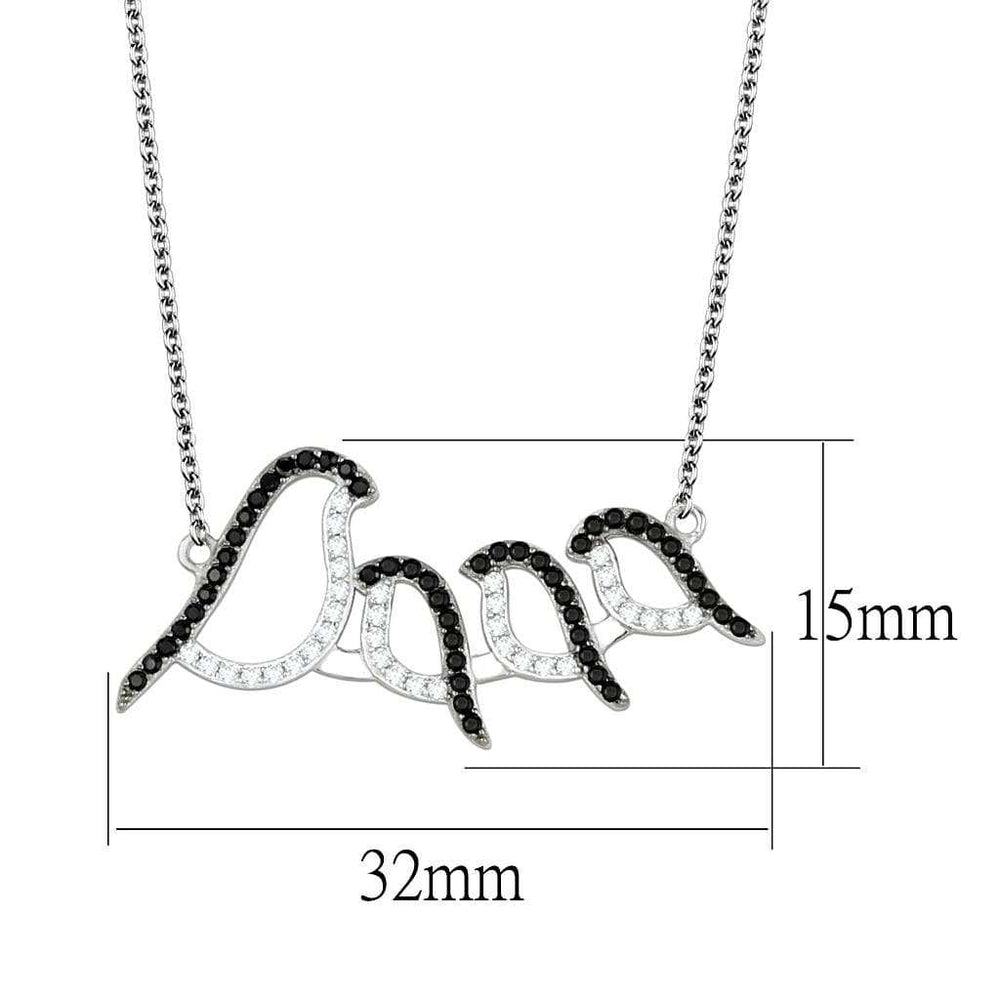 TS564 - Rhodium + Ruthenium 925 Sterling Silver Chain Pendant with AAA Grade CZ in Clear - Alamode - Flyclothing LLC