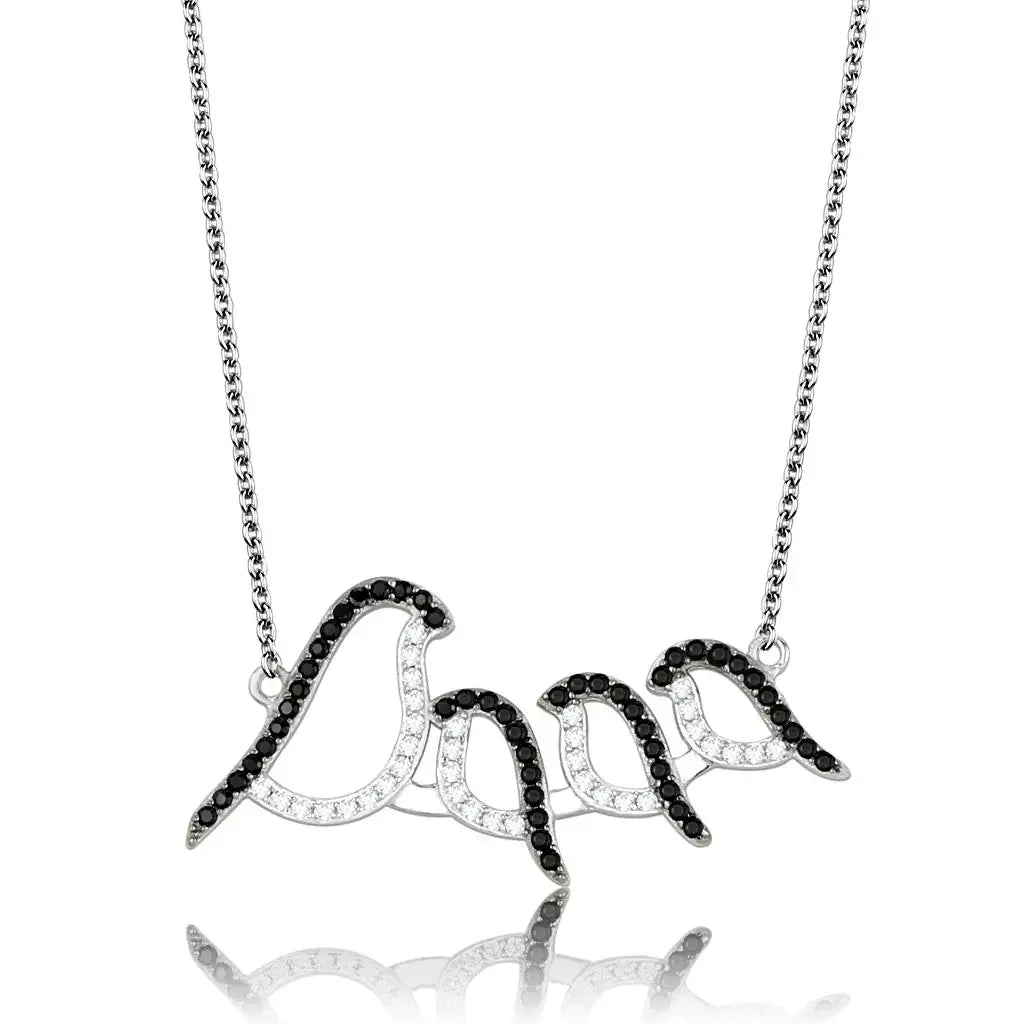 TS564 - Rhodium + Ruthenium 925 Sterling Silver Chain Pendant with AAA Grade CZ in Clear - Alamode - Flyclothing LLC