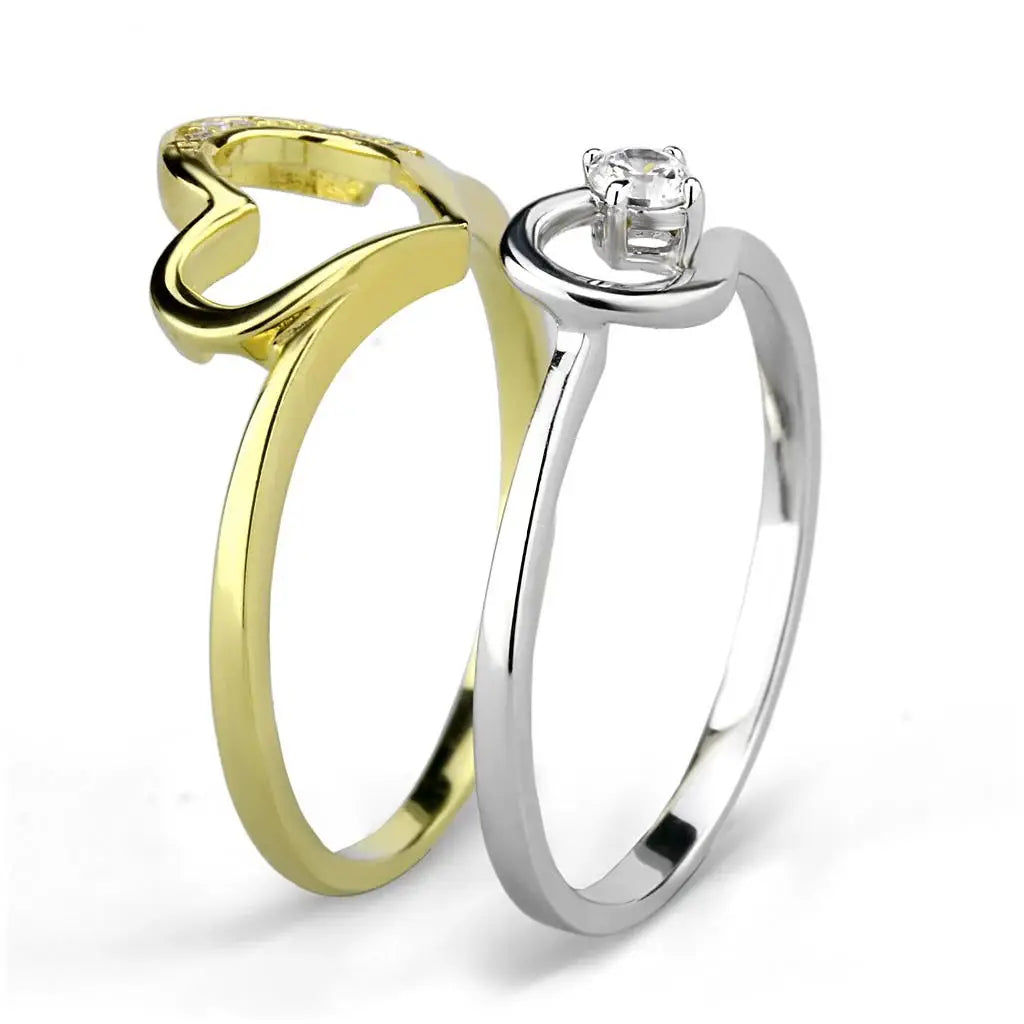 TS565 - Gold+Rhodium 925 Sterling Silver Ring with AAA Grade CZ in Clear - Alamode - Flyclothing LLC