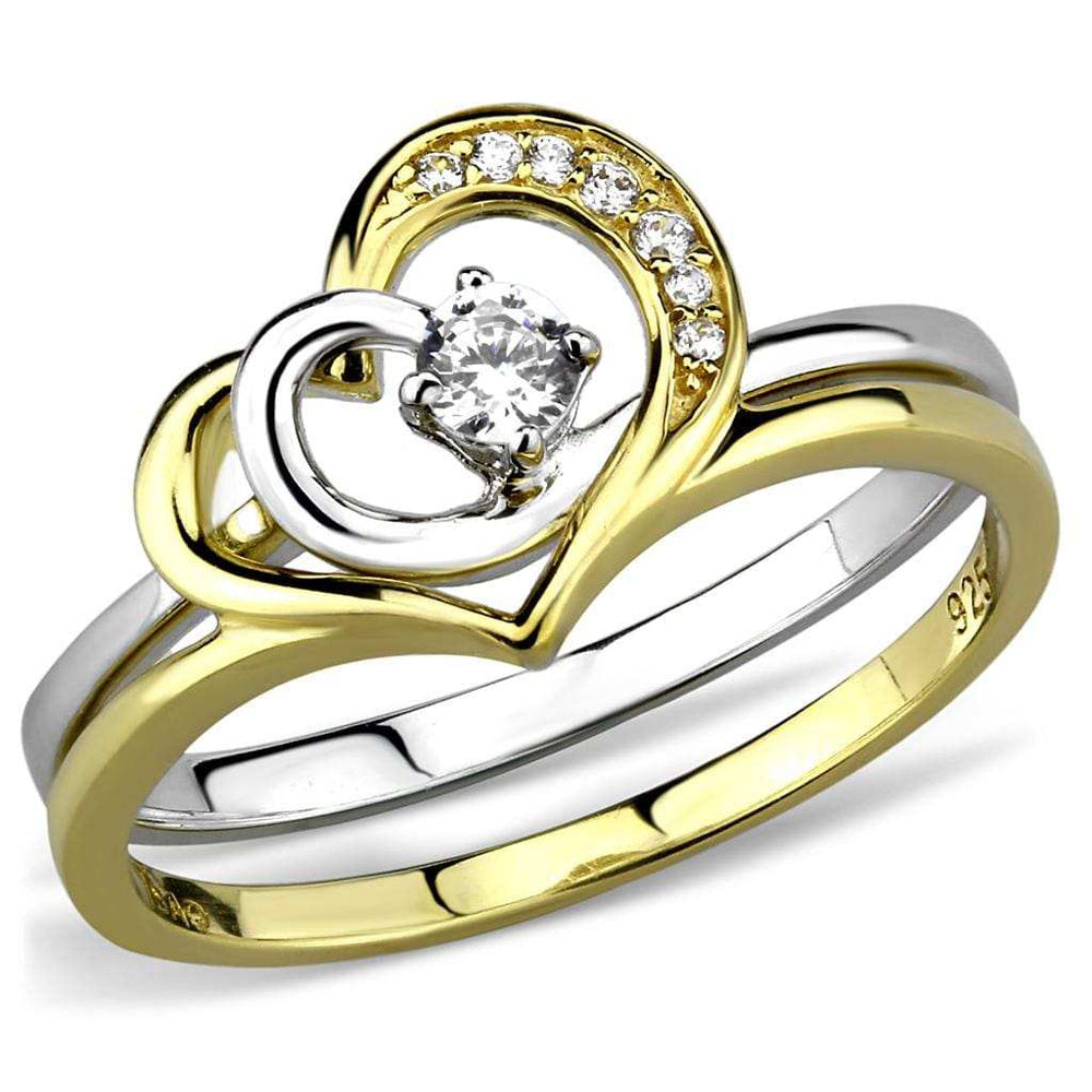 TS565 - Gold+Rhodium 925 Sterling Silver Ring with AAA Grade CZ in Clear - Alamode - Flyclothing LLC
