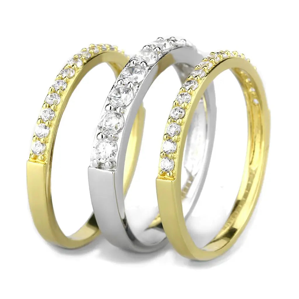 TS568 - Gold+Rhodium 925 Sterling Silver Ring with AAA Grade CZ in Clear - Alamode - Flyclothing LLC