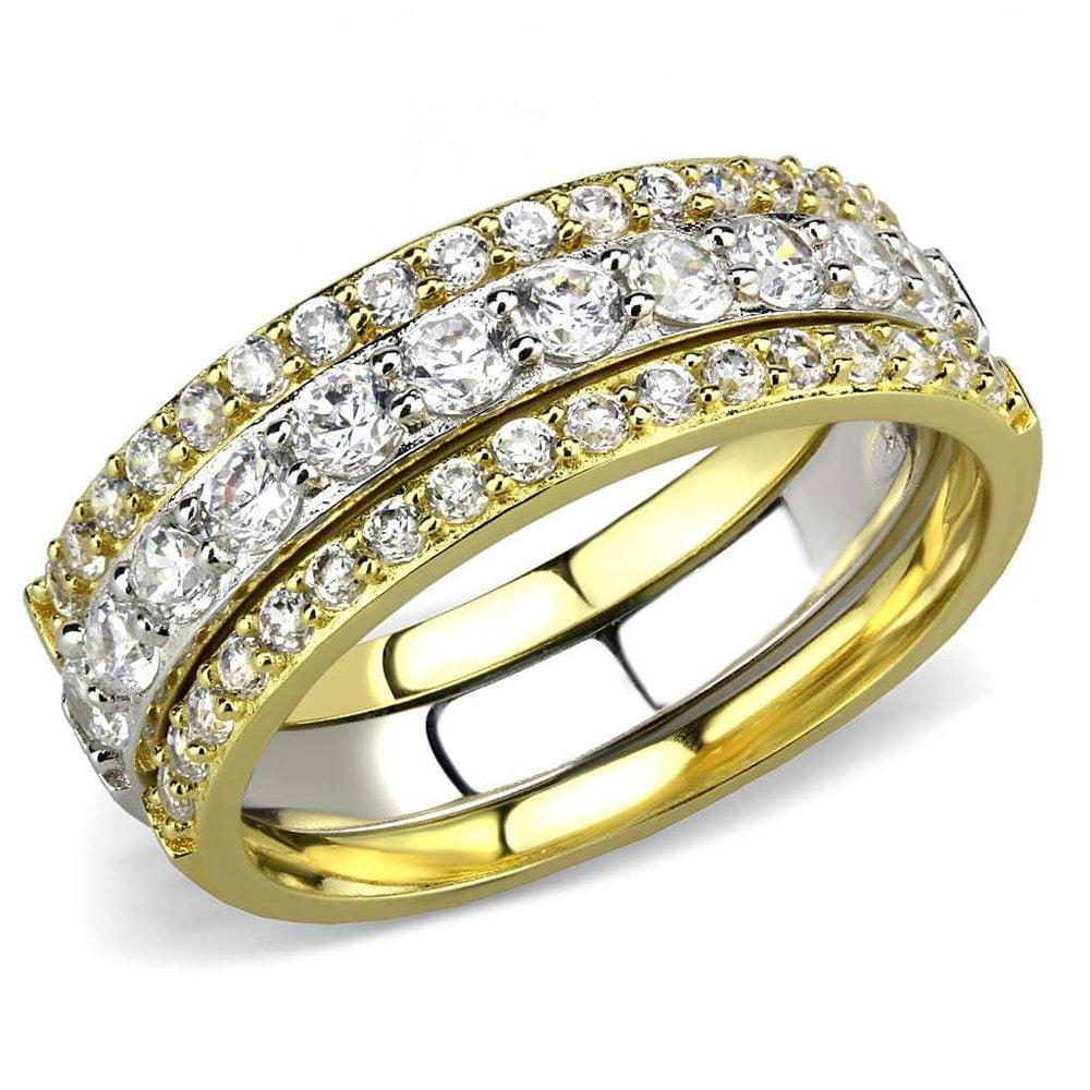 TS568 - Gold+Rhodium 925 Sterling Silver Ring with AAA Grade CZ in Clear - Alamode - Flyclothing LLC
