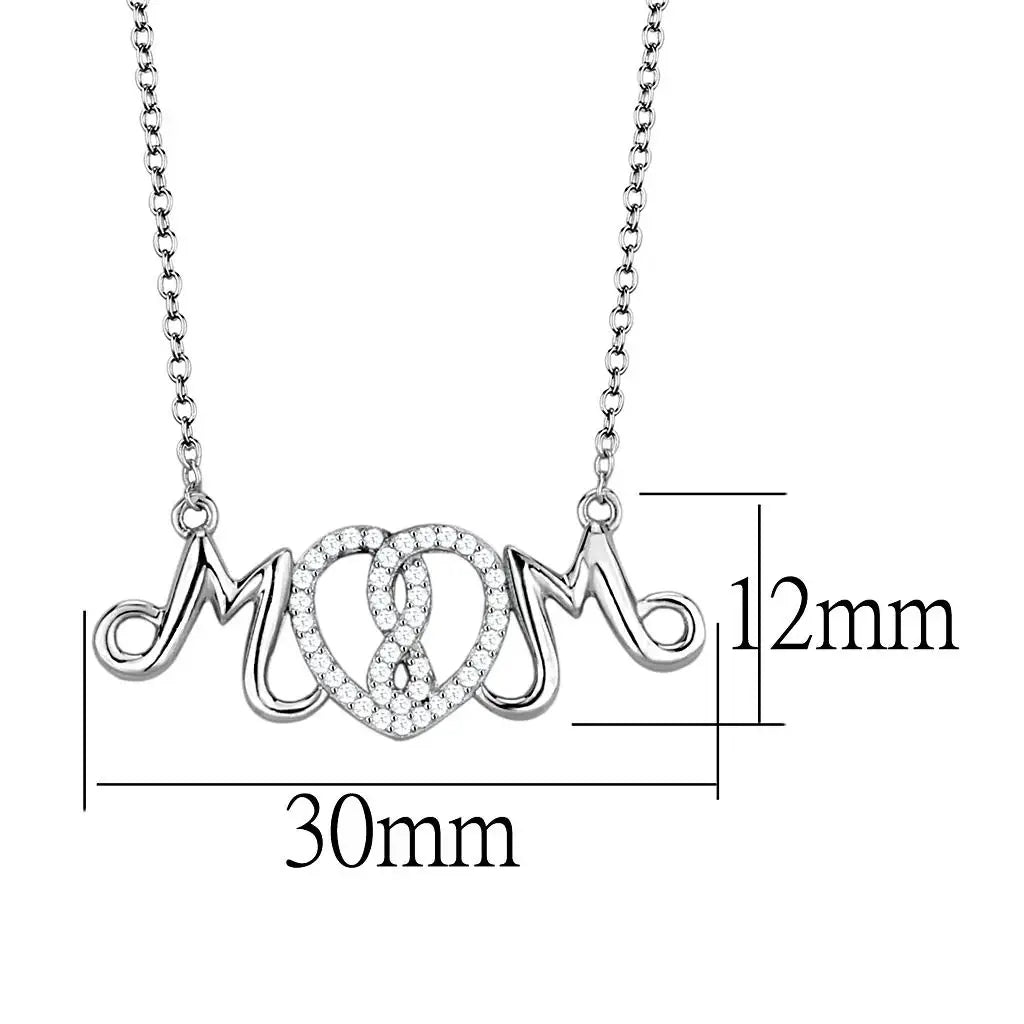 TS571 - Rhodium 925 Sterling Silver Necklace with AAA Grade CZ in Clear - Alamode - Flyclothing LLC
