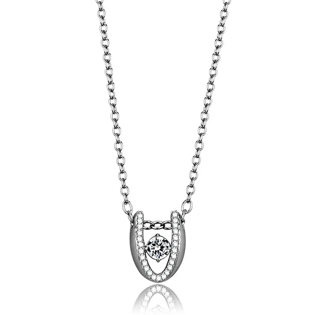 TS572 - Rhodium 925 Sterling Silver Necklace with AAA Grade CZ in Clear - Alamode - Flyclothing LLC