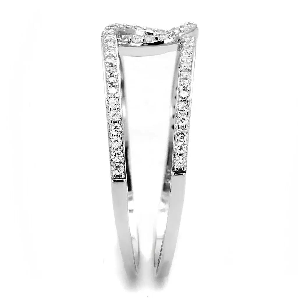 TS575 - Rhodium 925 Sterling Silver Ring with AAA Grade CZ in Clear - Alamode - Flyclothing LLC