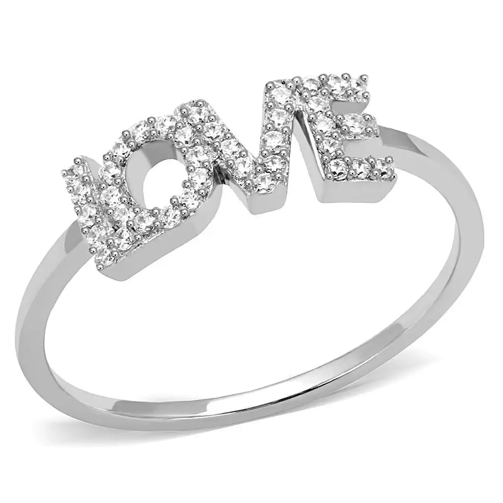 TS580 - Rhodium 925 Sterling Silver Ring with AAA Grade CZ in Clear - Alamode - Flyclothing LLC